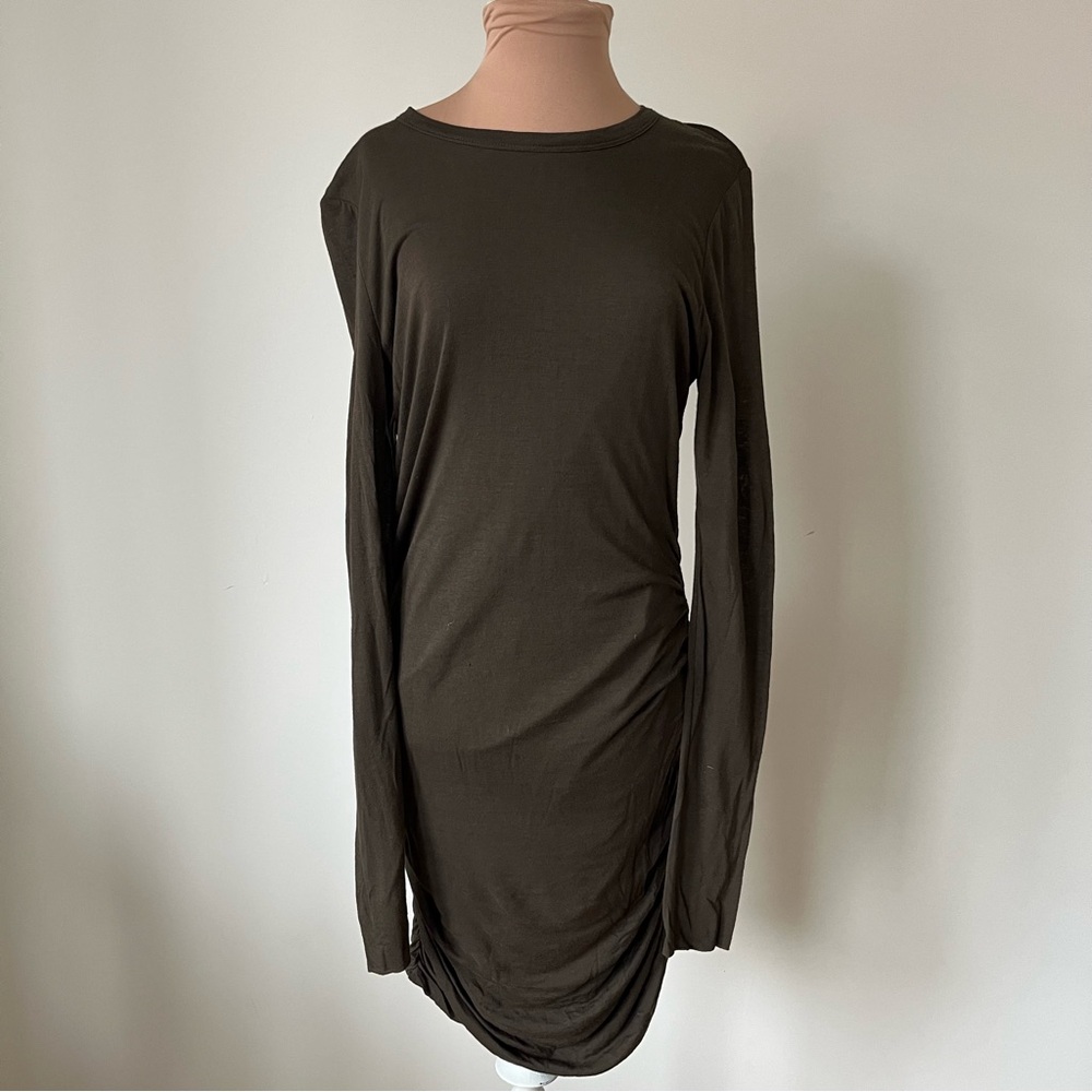 A.L.C Army Olive Green Long Sleeve Knee Length Ruched Sides Bodycon Dress EUC L